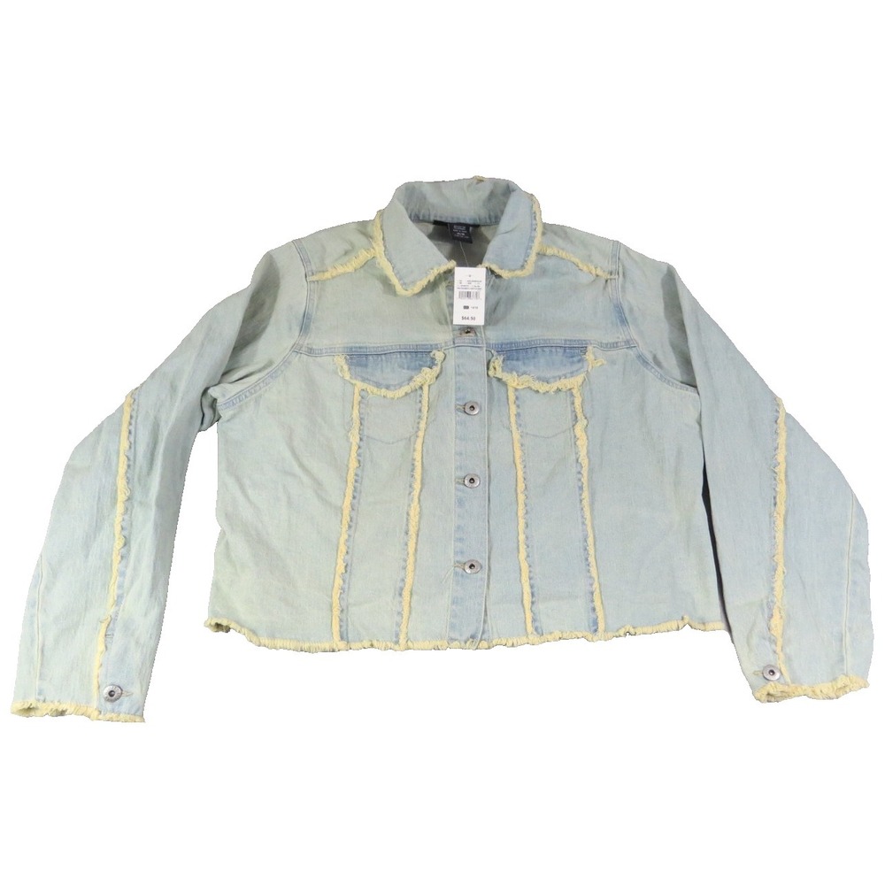 Ashley Stewart Women Frayed Seam Denim Jacket 14/16 NWT Lt Sky Blue Coat Plus